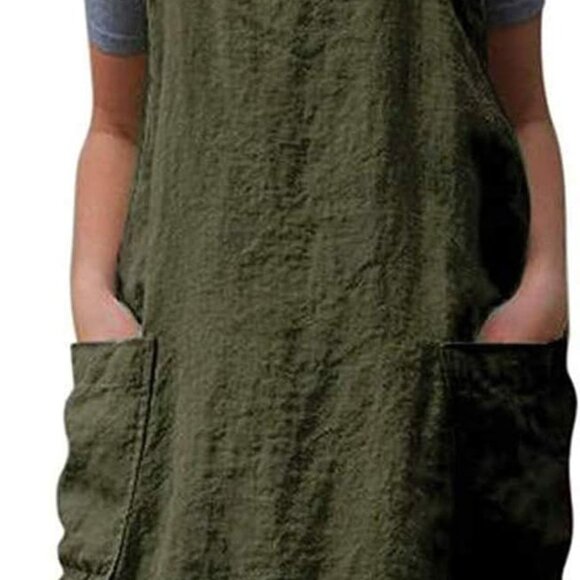 Cotton Linen Apron Cross Back Apron for Womens with Pockets Pinafore Dress for B - Picture 1 of 5